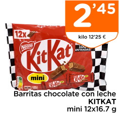 Barritas chocolate con leche KITKAT mini 12x16.7 g