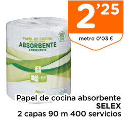 Papel de cocina absorbente SELEX 2 capas 90 m 400 servicios